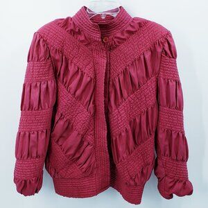 Vintage Marguerite Rubel Jacket Women's XL Burgundy Ruched Chevron Button Up